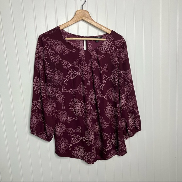 41 Hawthorn Top Large Purple Floral Casual Popover Spring Women’s Blouse Shirt - Picture 1 of 9